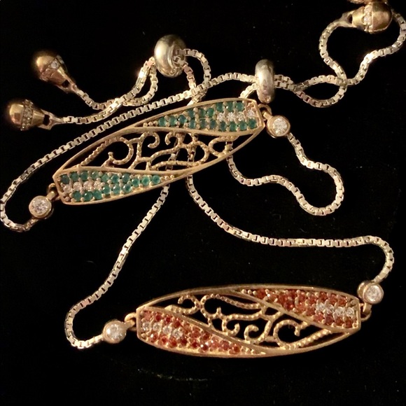 Emerald Or Ruby Topaz Antique Style Bracelet Adjustable Pull Tie - Picture 7 of 8